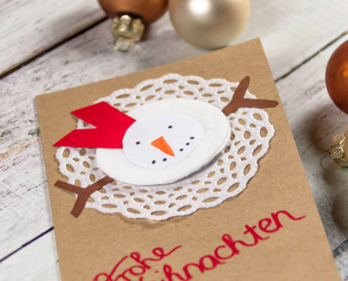 Adventskränzchen Weihnachtskarte Schneemann basteln