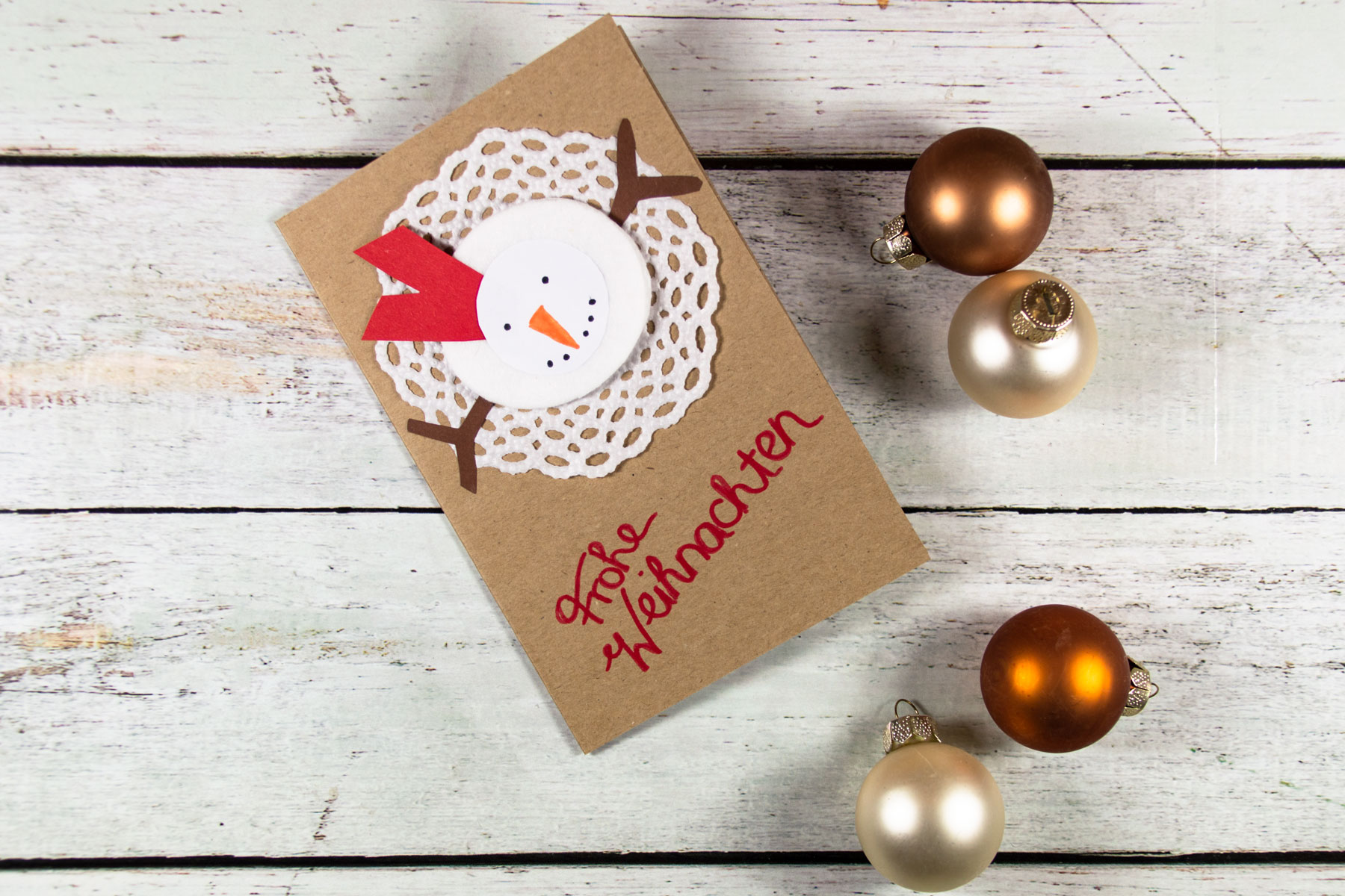 Adventskränzchen Weihnachtskarte Schneemann basteln
